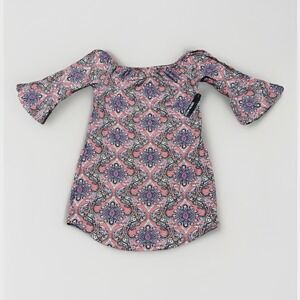 Kristin Nicole Dress Womens Large Shift Pink Paisley Bell Sleeve Off Shoulder